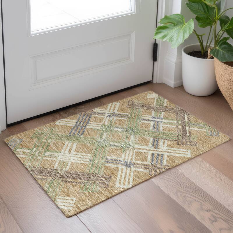 Machine Washable Indoor/ Outdoor Modern Trellis Chantille Rug