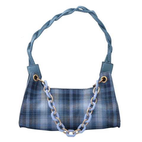 Shop LC ROYAL SIAMESE Blue Color Check Faux Leather Bag with Handle Drop Shoulder Strap - 7.87 X 3.15 X 3.94 Inches