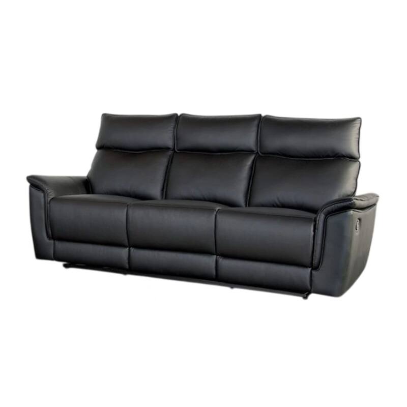 Lenne Sofa, Black Faux Leather, Manual Reclining Mechanism, 86 Inch