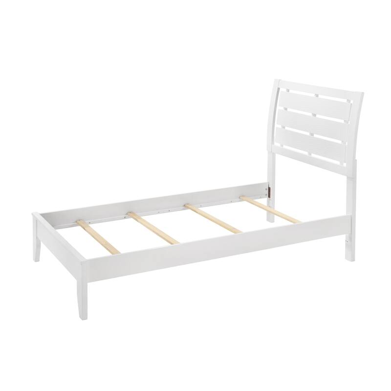 Twin Size White Geometric Design Wooden Panel Bed with Softly Curved Headboard