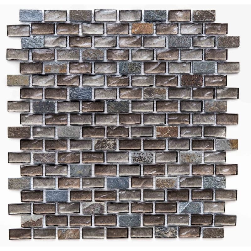 The Tile Life Victory Brick 0.75x1.13 Noce Frosted Glass Mosaic Backsplash & Wall Tile