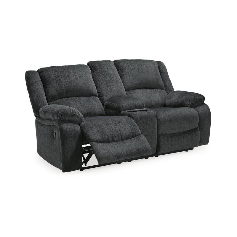 Draycoll Contemporary Double Reclining Loveseat w/Console, Slate - Medium