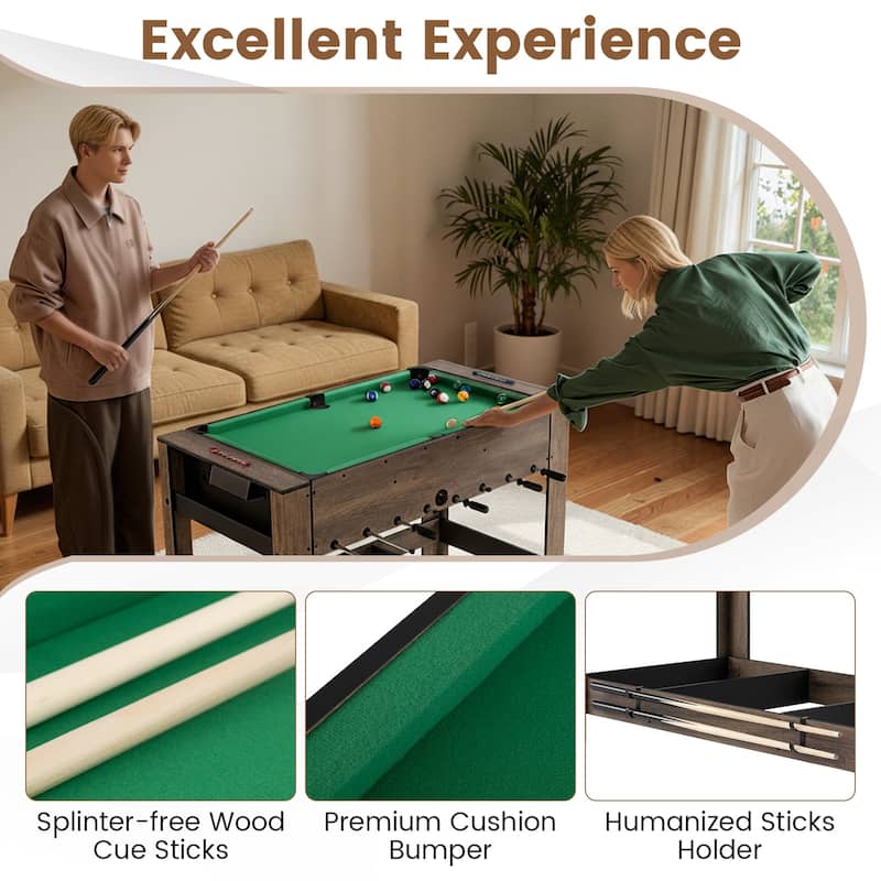 Gymax 2-in-1 48'' Swivel Multi Game Table w/Legs 2 Balls Cue Sticks