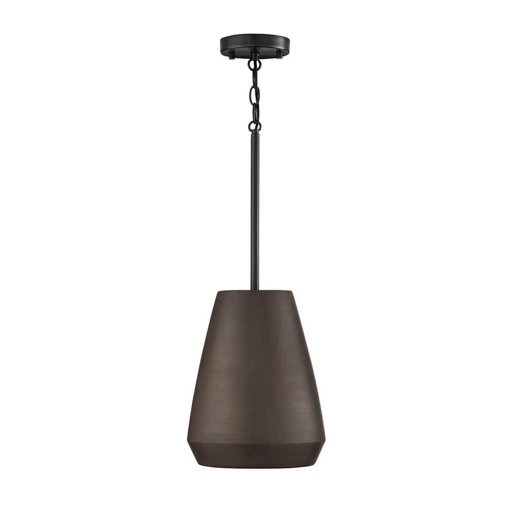 9.75" W x 13.25" H 1-Light Handcrafted Terracotta Pendant with Matte Black - 10"W x 13"H