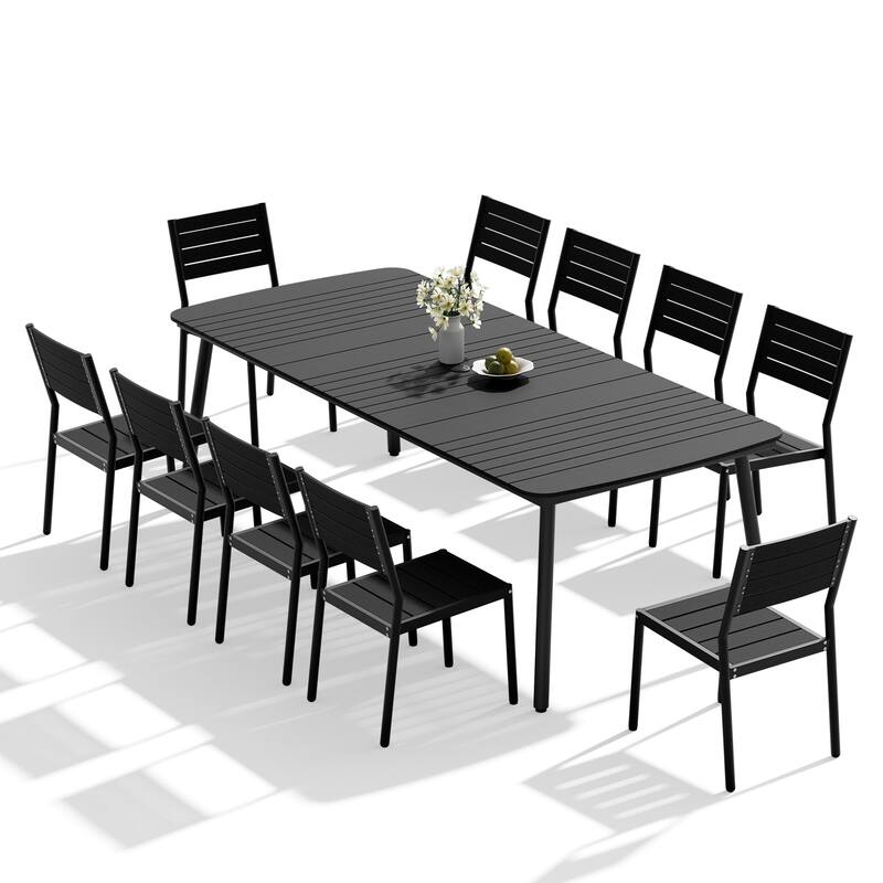 11-Piece Set Outdoor Patio Aluminum Dining Table and Stackable Dining Chairs