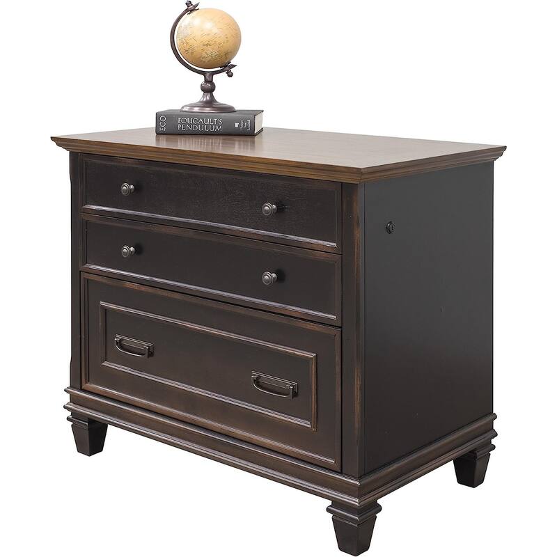 Hartford Wood Lateral File With Locking Legal/Letter File Drawer, Storage Cabinet, Black