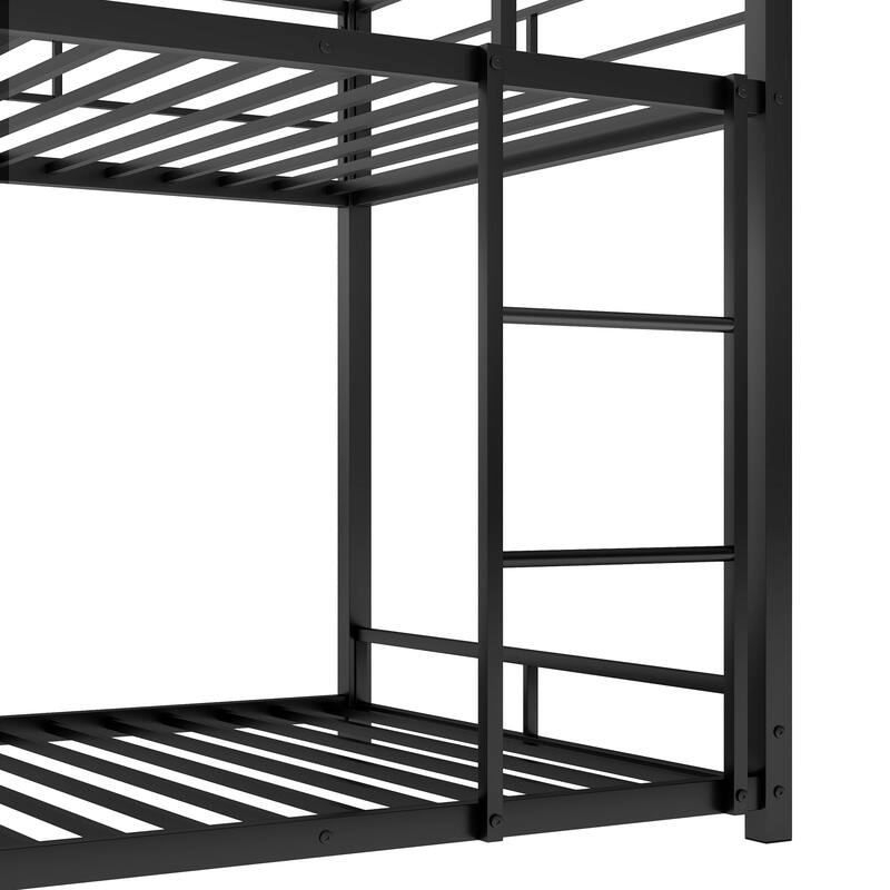 Metal Twin Size Triple Bunk Bed - Sturdy, Space-Saving Design, Full-Length Guardrails, Black/Grey