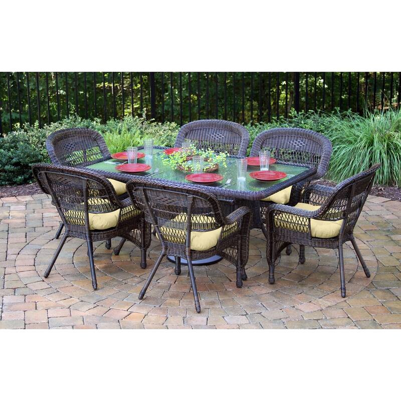 Portside Dark Roast Outdoor Wicker Dining Set (7-Piece) - Sand