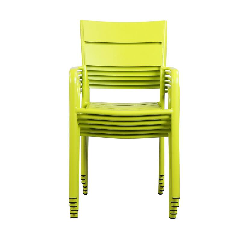 Meta 22 Inch 6 Piece Dining Chair Set, Green Aluminum Frame, Stackable