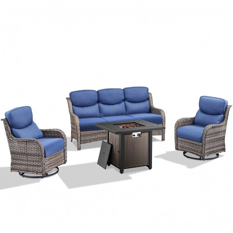 Pocassy 30 In Outdoor Fire Pits with Patio Sofa Swivel Glider Chari Furniture.