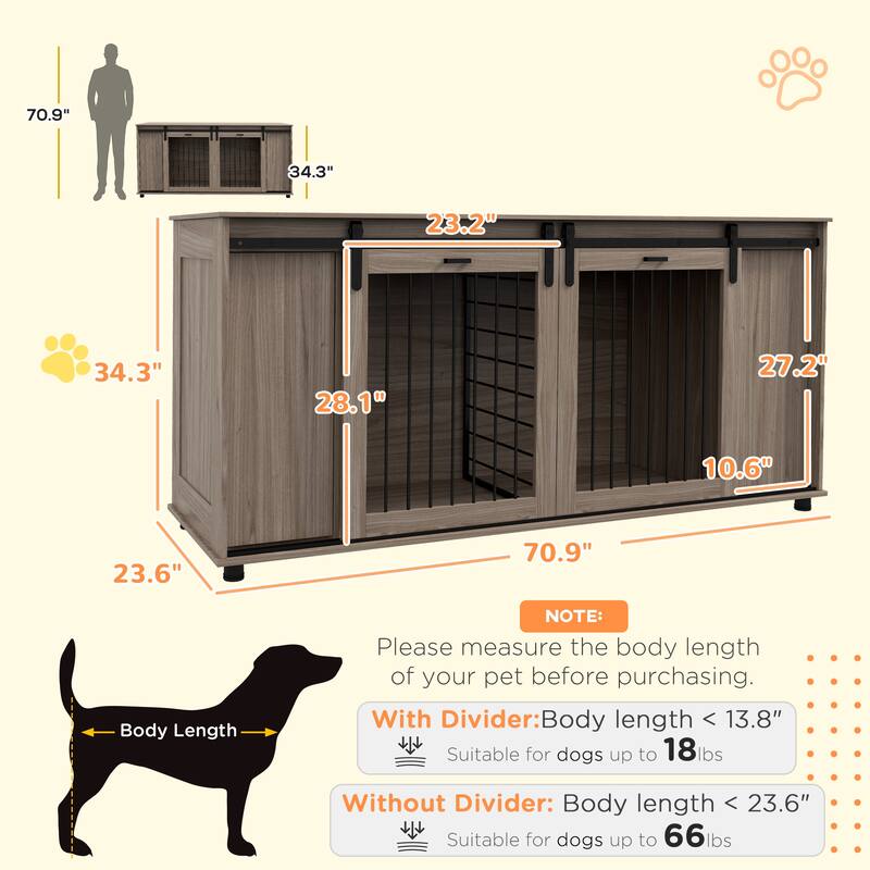 Modern Dog Crate Dog Kennel with Removable Divider Large Dog House End Table with Storage Double Doors