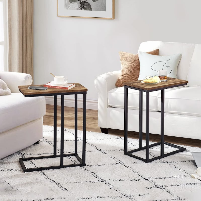 Javlergo C-Shaped Side Table, Small End Table with Metal Frame
