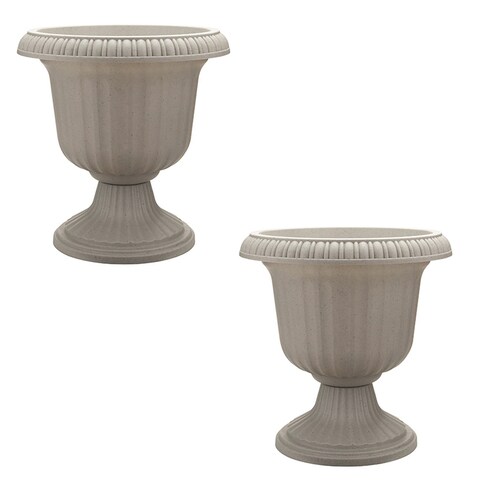Southern Patio 14" Outdoor Lightweight Resin Utopian Urn Planter, Stone (2 Pack) - 2