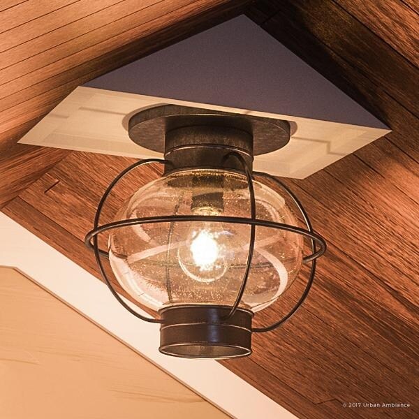 Luxury Nautical Outdoor Ceiling Light 10 5 H X 11 5 W With Art Deco Style Cage Design Tawny Bronze Finish