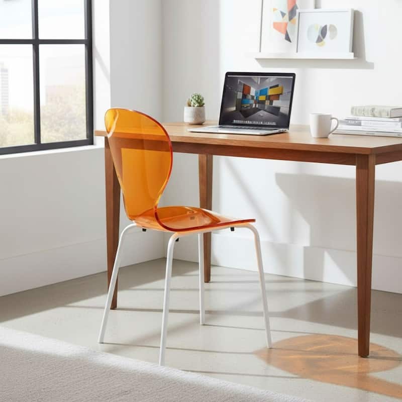 Oyster Modern Stackable Transparent Accent Dining Chair with Stainless Steel Legs for Dining rooms, Kitchens, or Offices.