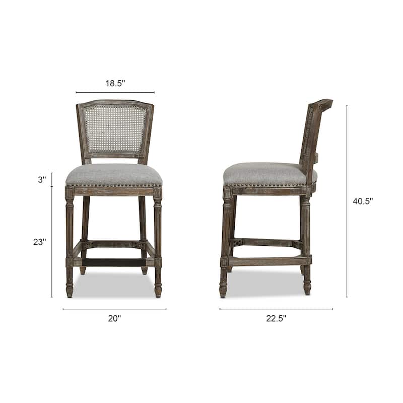 Triomphe 26.5" Oak and Rattan Armless Counter Stool