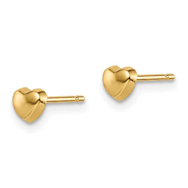 Curata 14k Yellow Gold Love Heart Post Earrings - 4mm