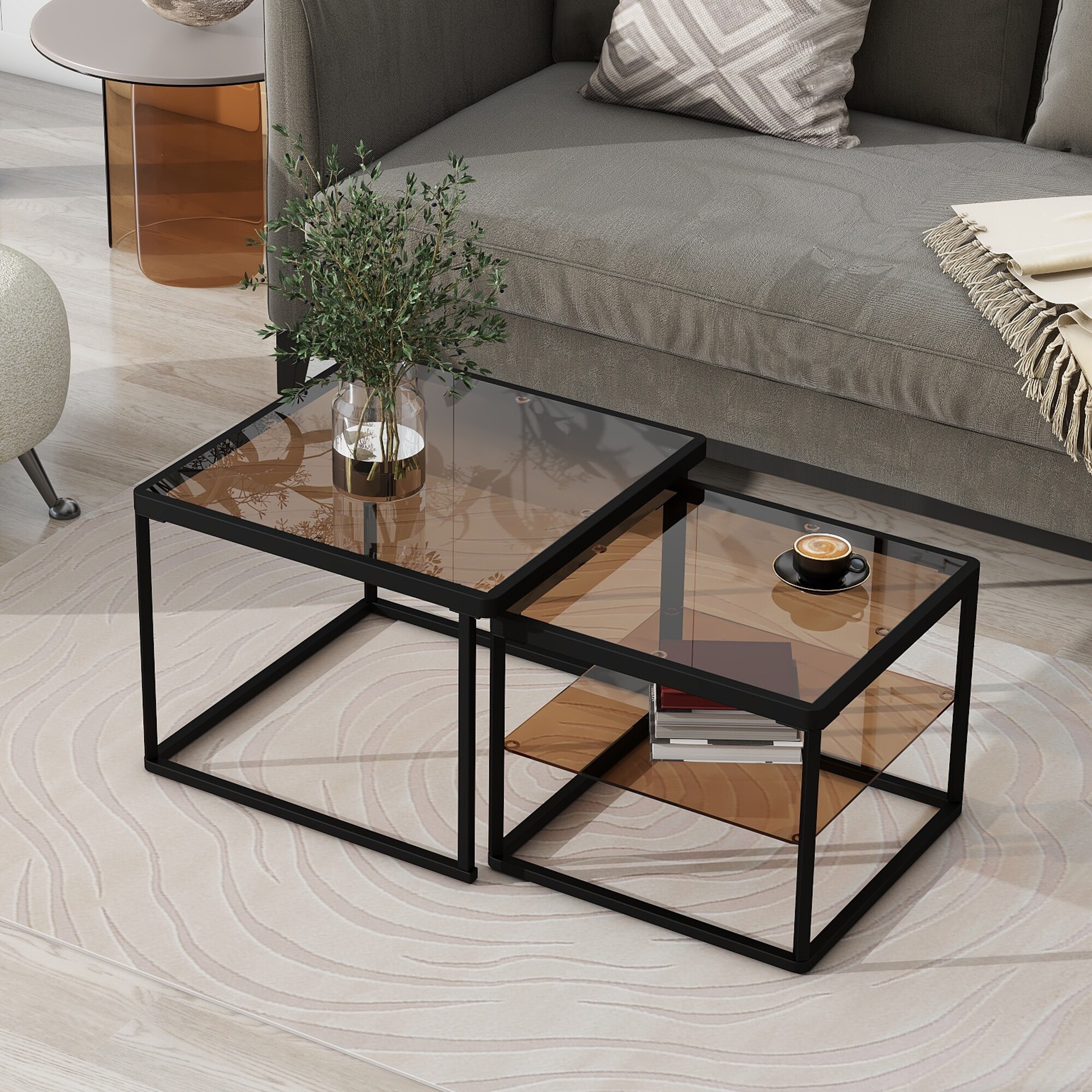 halp0216☆mooi パソッティ　coffee Table Coffee Table Set with High-low Combination Design,Cocktail Table