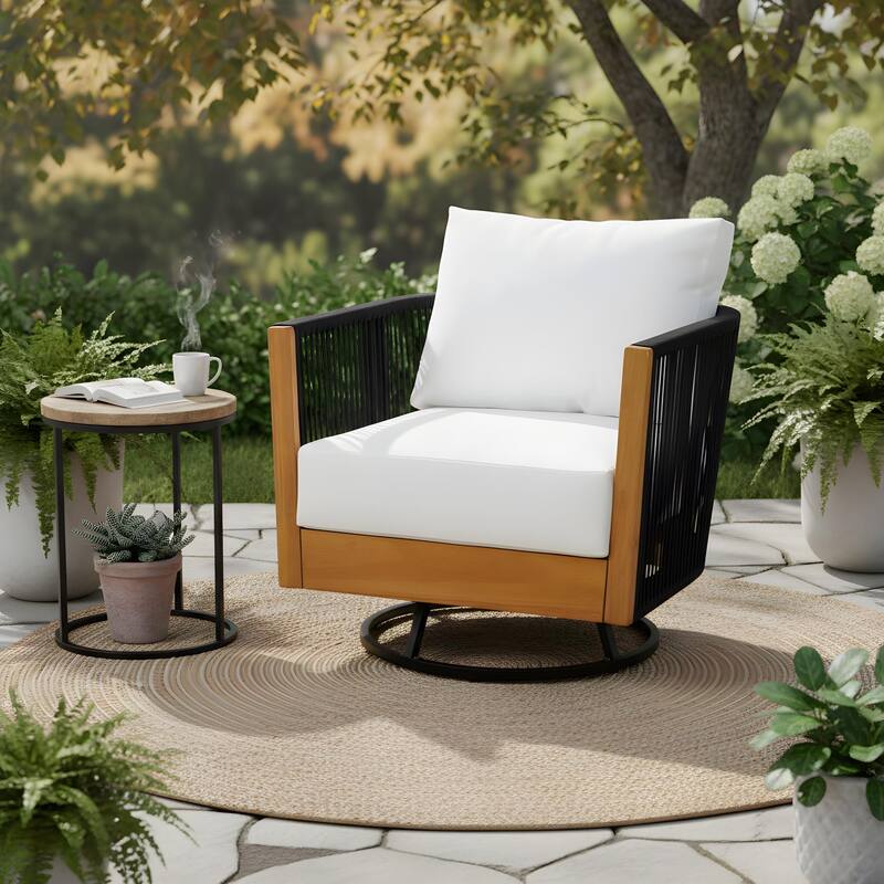Christopher Knight Home - Modern 2-Piece Outdoor Acacia Wood Swivel Chair with Rope Design