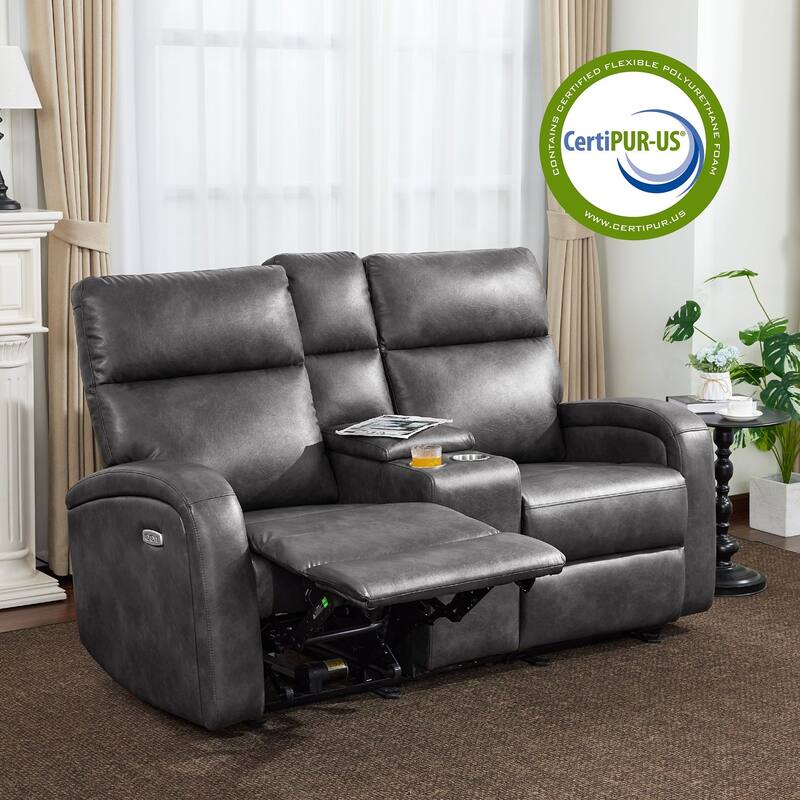 Zero Wall Recliner Loveseat with USB & Type-C Dual Ports, for Small Space, Living Room - Grey - Loveseat with Console
