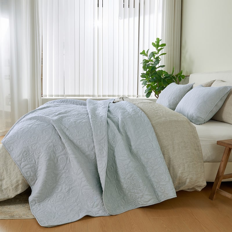 Patina Vie Maison 100% Cotton Stitched 3 Piece Quilt and Sham Set