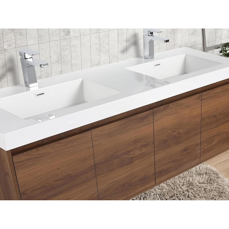 Blossom 60" Wall Mount Vanity with Double Acrylic Sink, Modern Design
