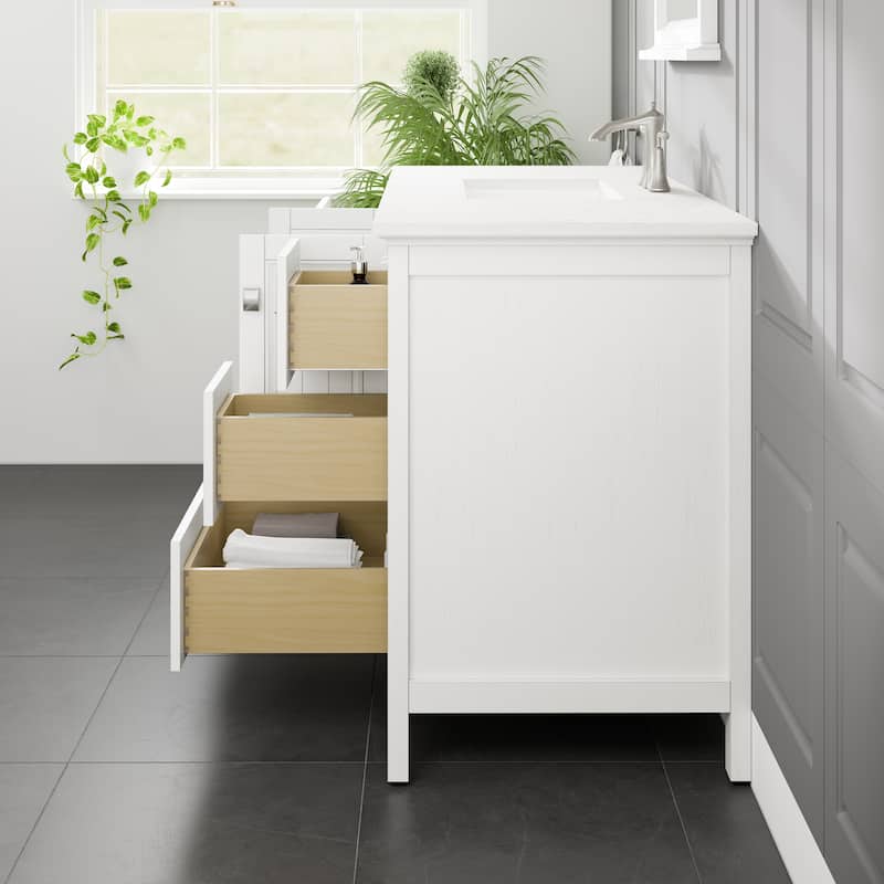 Eviva Britney 48"W x 22"D White Bathroom Vanity with White Carrara Quartz Countertop and Undermount Porcelain Sink - 48