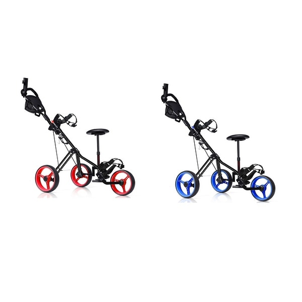 Foldable 3 Wheel Push Pull Golf Club Cart Trolley w/Seat Scoreboard