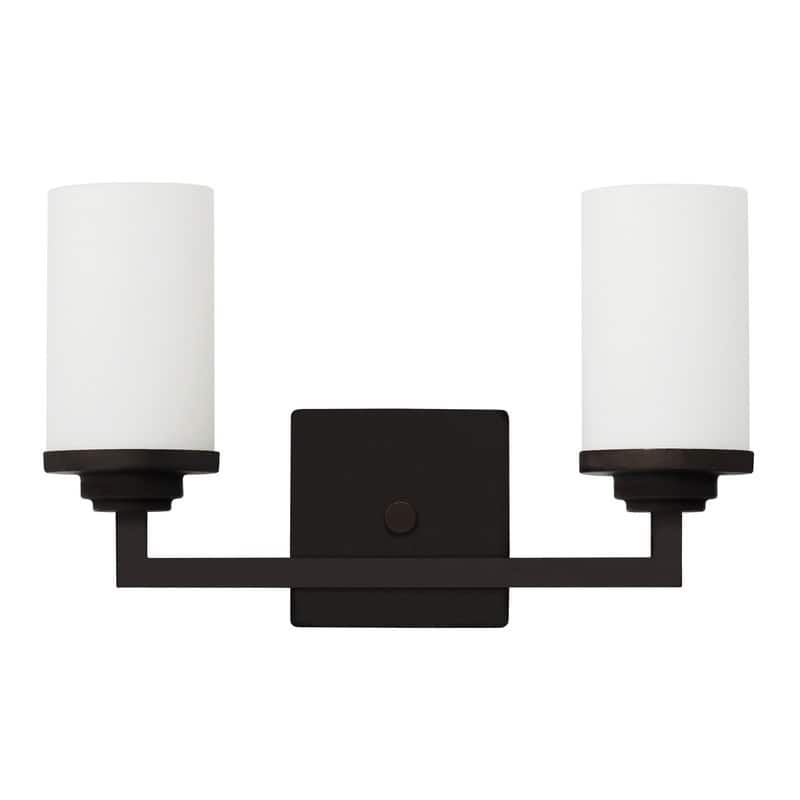 Jordan 2-Light Vanity Light in Ebony Bronze Finish with Frosted White Glass Shades - 15 x 9 x 5.1