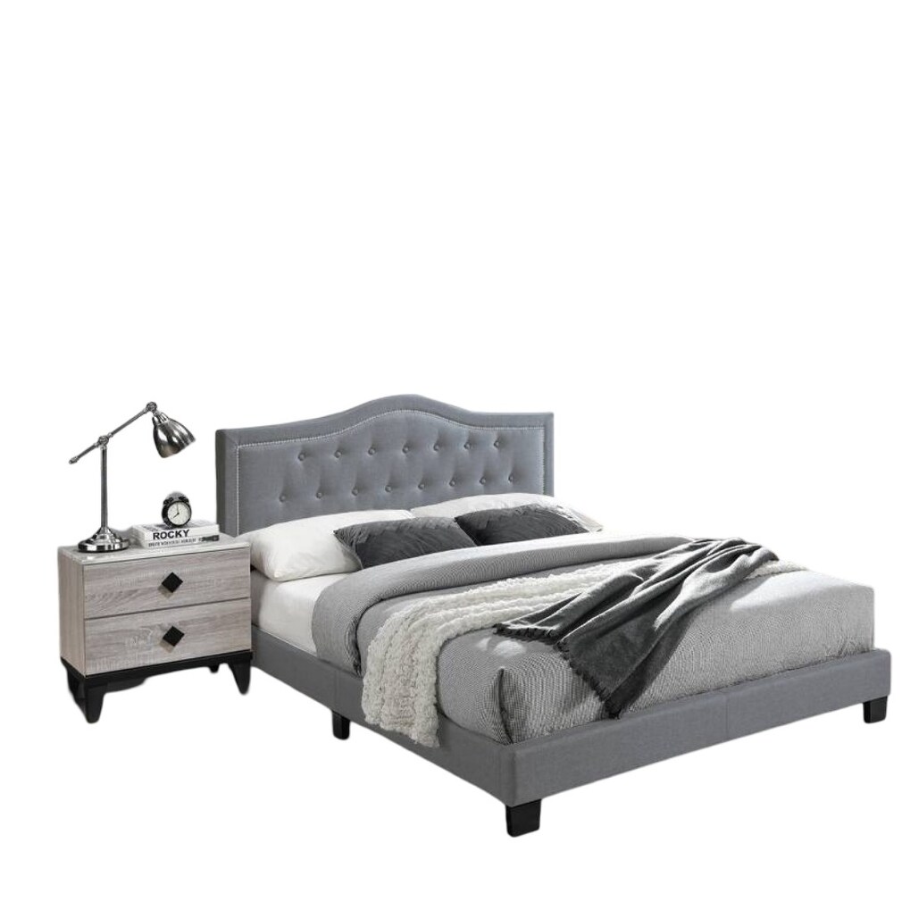 Twin Size Bed Button Tufted Headboard European Style Gray Finish
