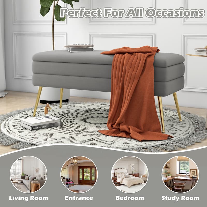 Velvet Storage Ottoman Bench with Metal Legs