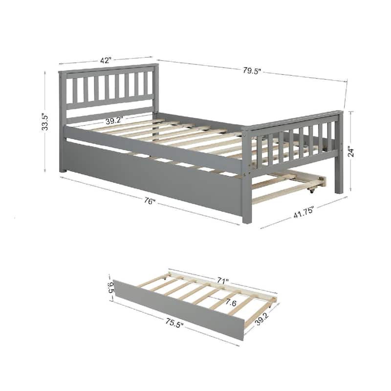 Twin Bed with Trundle, Platform Bed Frame with Headboard and Footboard for Bedroom Small Living Space, No Box Spring Needed