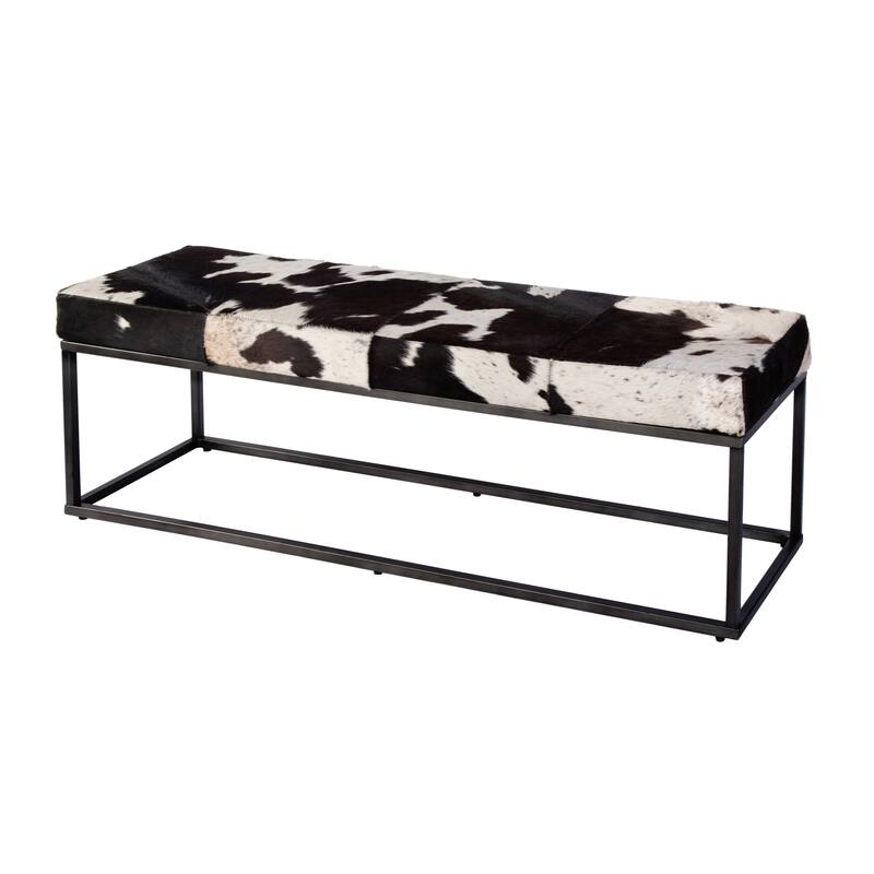 Stinson 54 in. W Rectangular Hair-on-Hide and Iron Accent Bench - Black and White