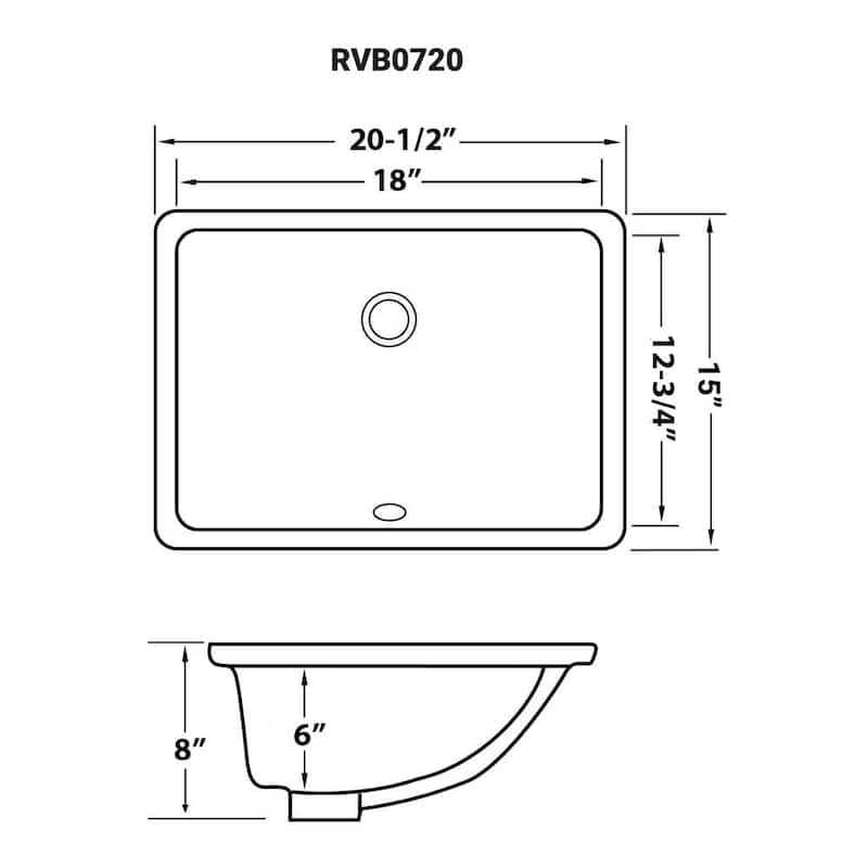 Ruvati 18 x 12-3/4 inch Undermount Bathroom Sink White Rectangular Porcelain Ceramic with Overflow - RVB0720