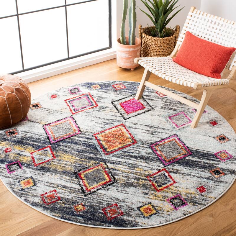 SAFAVIEH Adirondack Adalet Vintage Boho Oriental Rug - 6' Round - Light Grey/Red