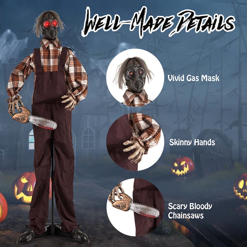Costway Halloween Animatronic Shaking Haunted Man w/ Chainsaws Life - See Details