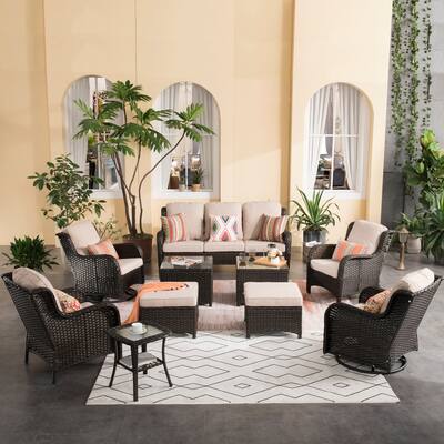 OVIOS Patio Furniture Set 10-piece Wicker Rocking Swivel Chair Sectional Sofa Side Tables Coffee Table