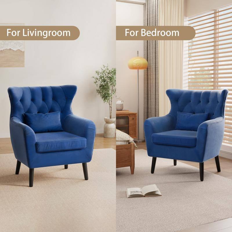 Tuft Velvet Living Room Thick Cushion Accent Chair (Set of 2)