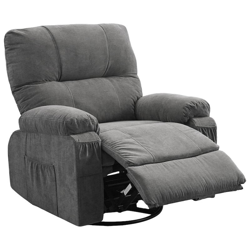 360° Rotating Recliner Chair with Adjustable Backrest, Swivel Rocking Armchair with Footrest, Soft Cushions & Side Pockets