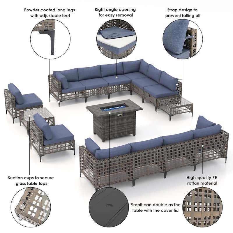 12 - Person Outdoor Sectional Seating Group with Fire Pit