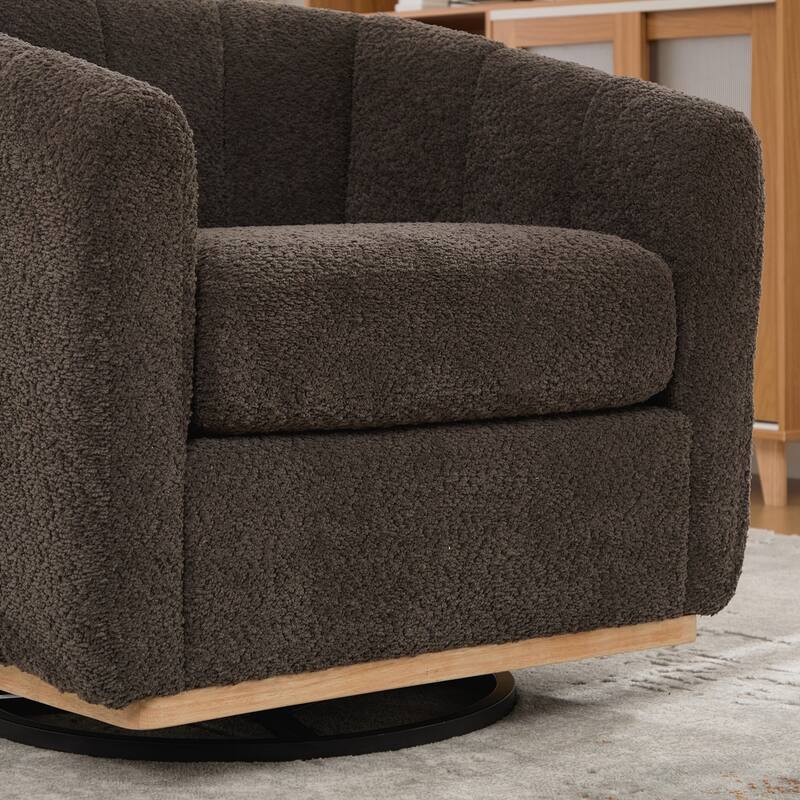 Modern Cushioned Metal Base 360° Swivel Chair, Upholstered Barrel Chair, Club Armchair for Living Room, Family Room, Bedroom