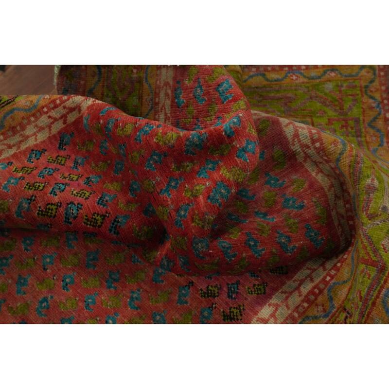 Hand Knotted Oriental 100% Wool Carpet Traditional Geometric Oranges & Rust Botemir Runner Rug - 9' 10'' X 3' 6''