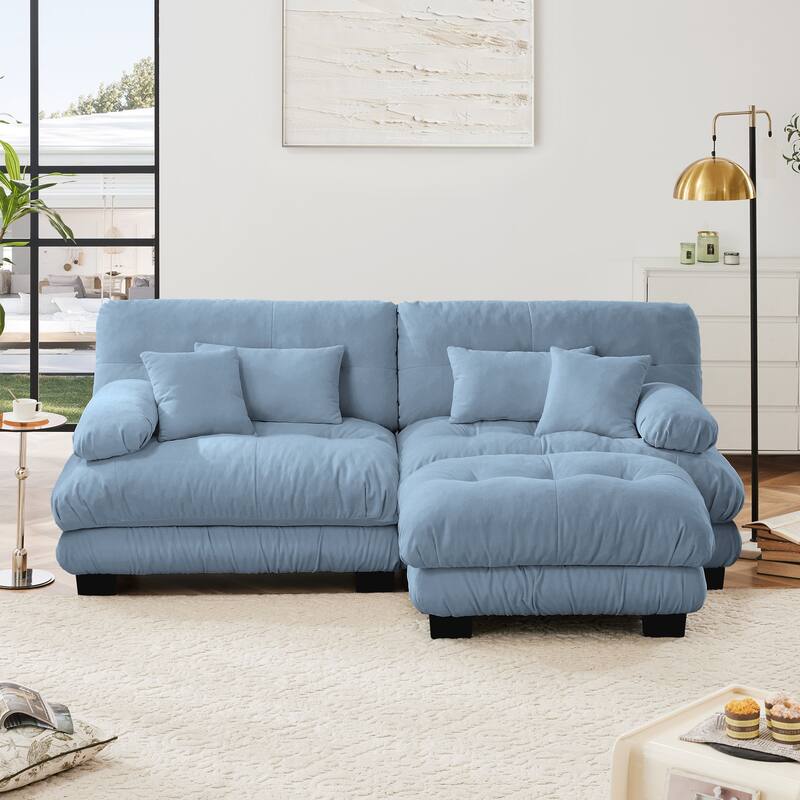 Rossetta Exquisite Stylish Design Chenille Cloud Look Couch Sectional Wide Arm Sofa with Convertible Ottoman and Pillows