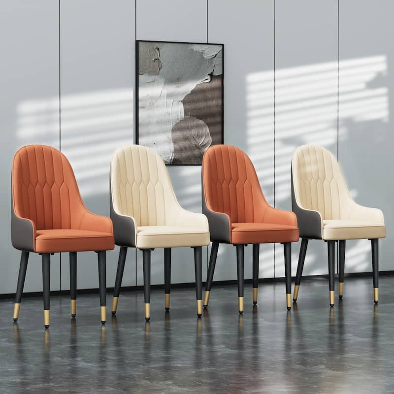Set of 2 Modern Microfiber Silicone Leather Upholstered Dining Chairs, Metal Legs - 20.5x19.3x35.5 inch