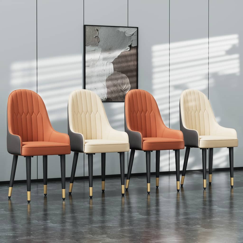 Set of 2 Modern Microfiber Silicone Leather Upholstered Dining Chairs, Metal Legs - 20.5x19.3x35.5 inch
