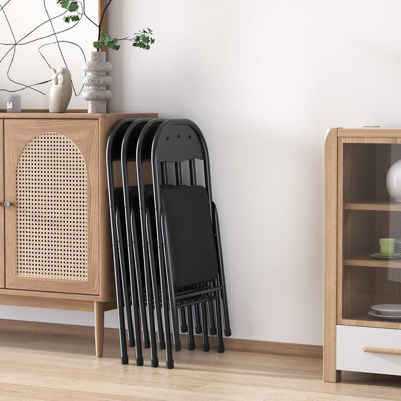 Javlergo Black PU Leather 5-Piece Folding Table and Chairs Set – Portable Card Game Table for Indoor Outdoor Use No Assembly