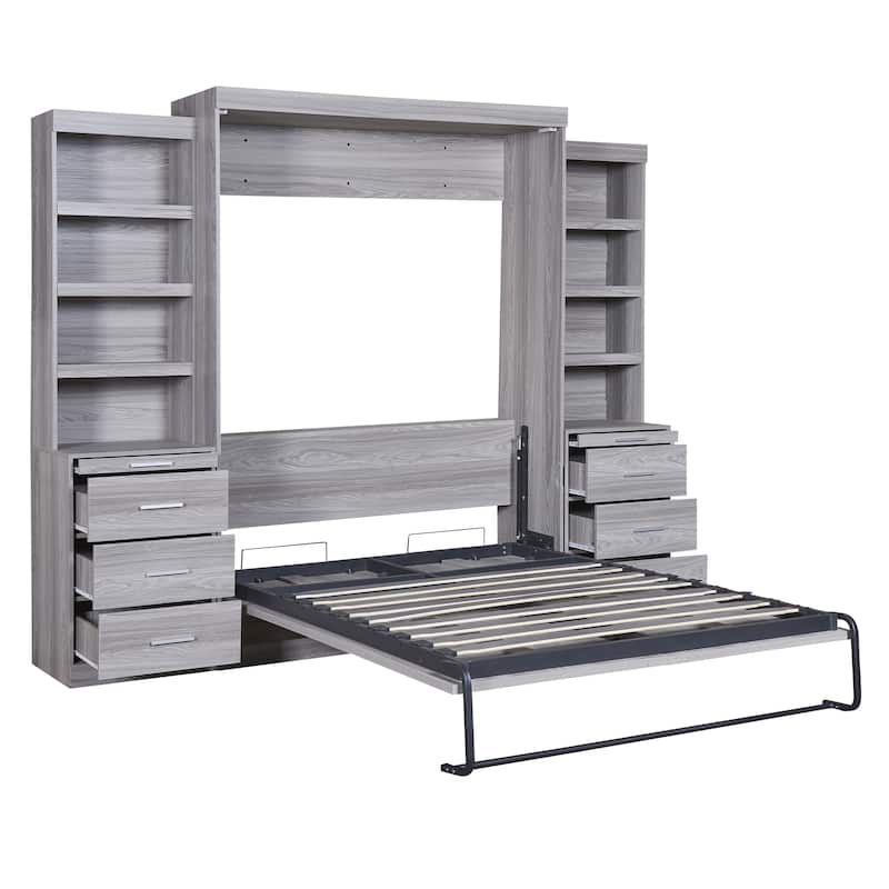 Full Size Murphy Bed with Storage Shelves and Drawers