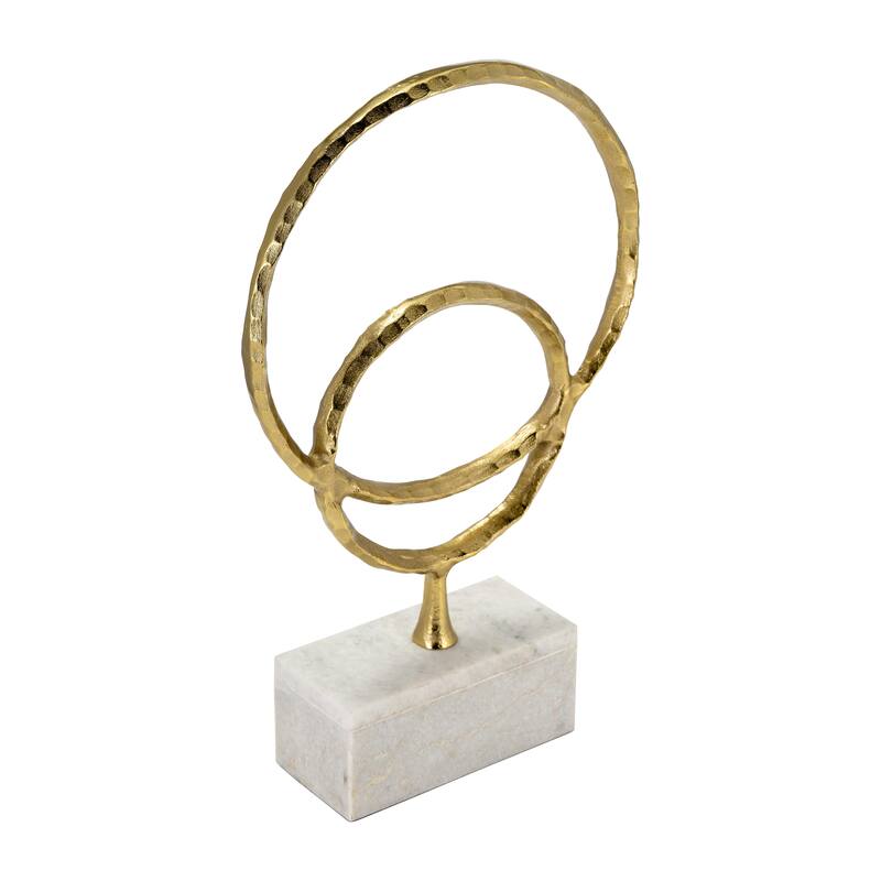 Metal/Marble, 21"H Double Ring Accent, Gold, Round, 21"H, Solid Color - 13" x 4" x 21"