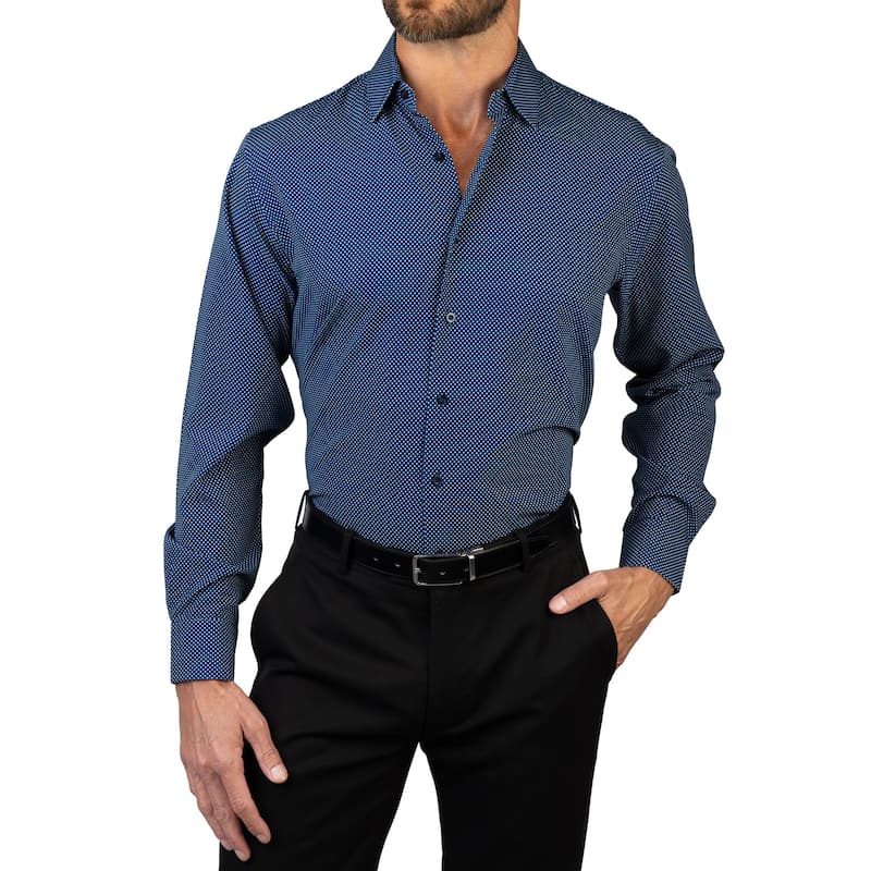 Jones New York Men's Stretch Slim Fit Dress Shirt - S 32/33 - Navy/White Dotted
