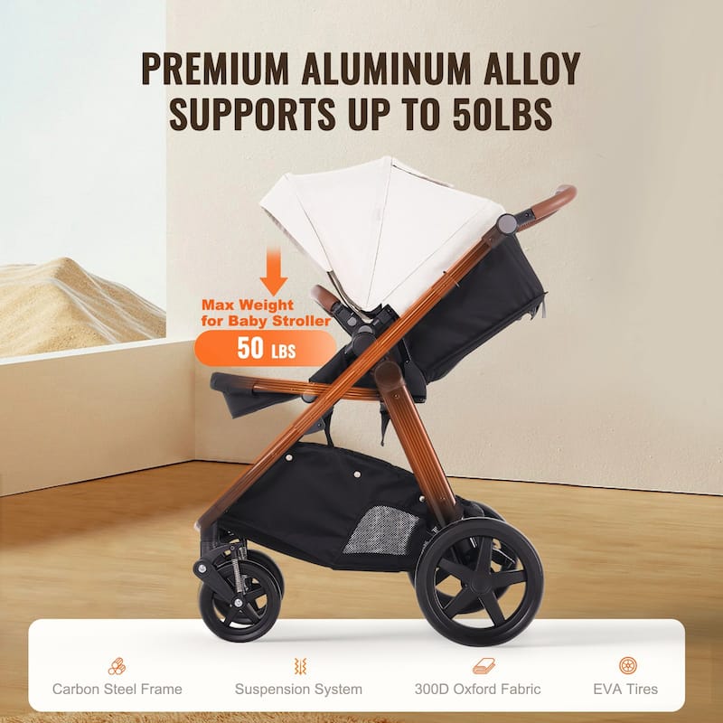 Oxford Aluminum Stroller with Bassinet and Adjustable Canopy - 35.4” L x 25.8” W x 43.9” H